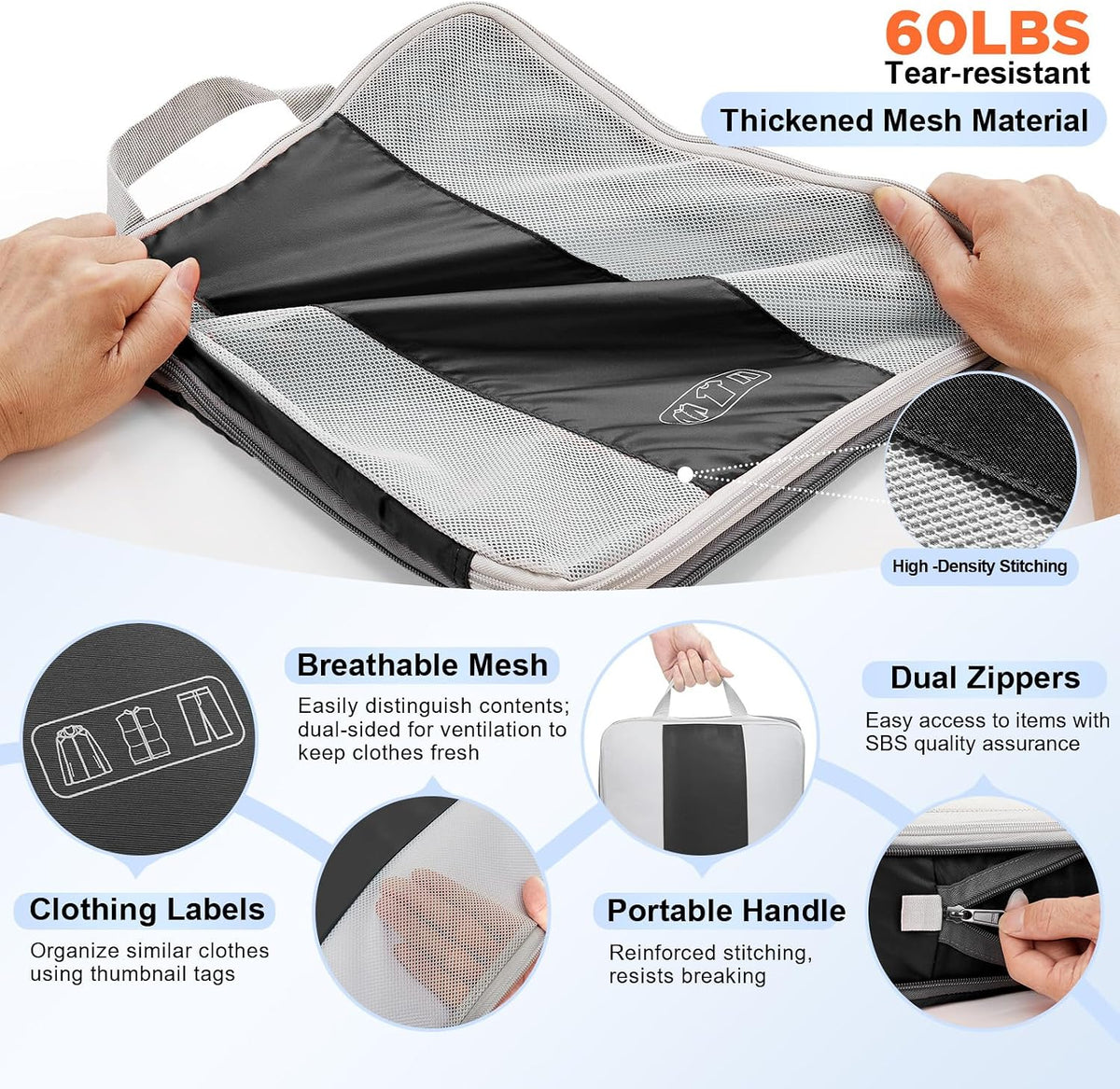 OlarHike Travel Compression Bags for Hostel Backpackers, Ventilated Cubes That Separate Clean and Dirty Laundry on the Trail