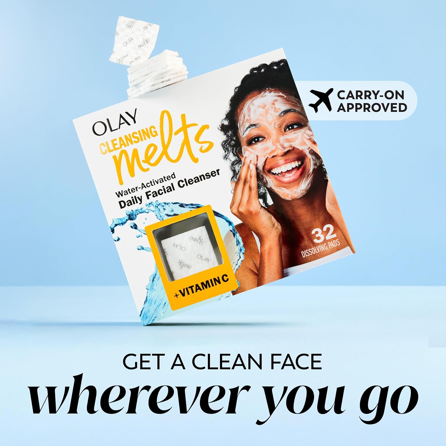 Olay Cleansing Melts Vitamin C – Resealable Travel Cleanser for Gym Bags and Office Drawers, Makeup and Oil Removal