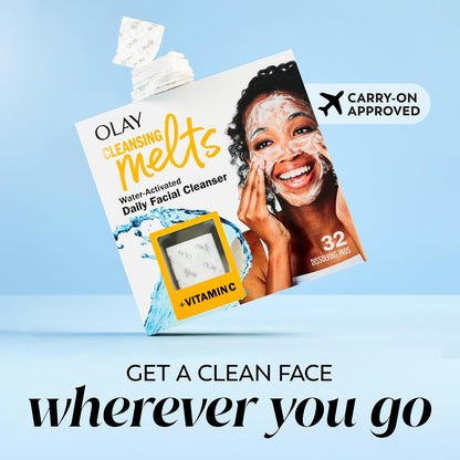 Olay Cleansing Melts Vitamin C – Resealable Travel Cleanser for Gym Bags and Office Drawers, Makeup and Oil Removal