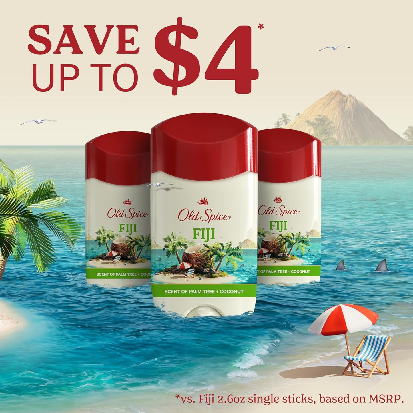 Old Spice Men's Deodorant Pack of 3 – Practical Father's Day Gift for Dad and Husband with Long-Lasting Fiji Scent