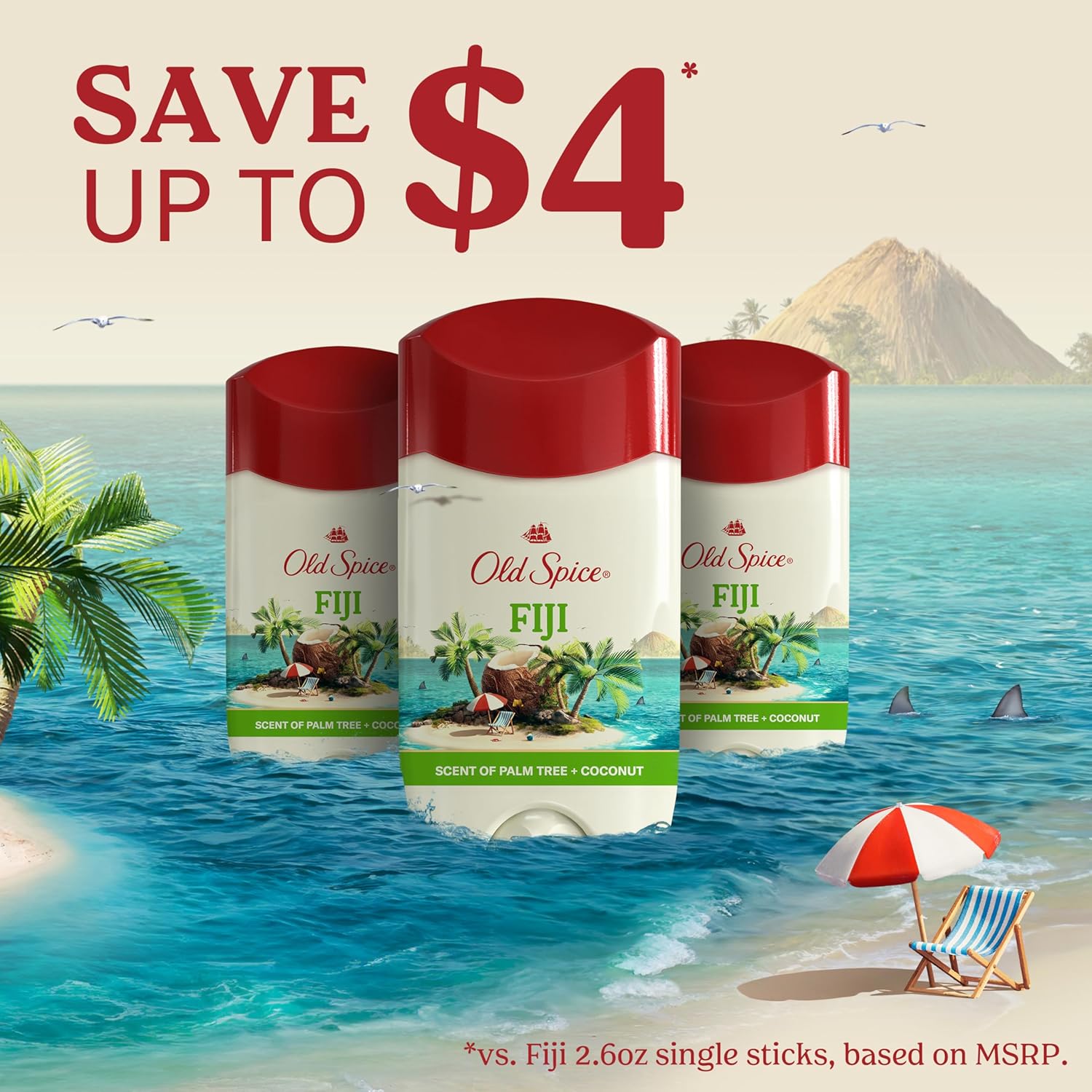 Old Spice Men's Deodorant Pack of 3 – Practical Father's Day Gift for Dad and Husband with Long-Lasting Fiji Scent