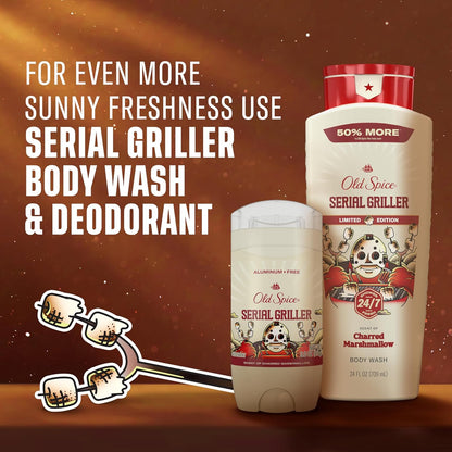 Old Spice Serial Griller Charred Marshmallow Deodorant – Gentle Post-Workout Deodorant for Sensitive Skin, 3 oz