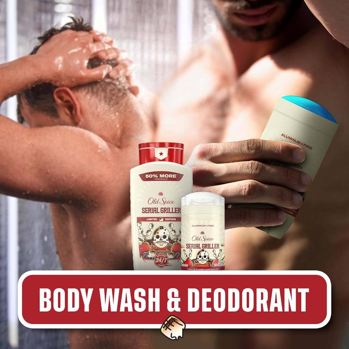 Old Spice Serial Griller Charred Marshmallow Deodorant – Gentle Post-Workout Deodorant for Sensitive Skin, 3 oz