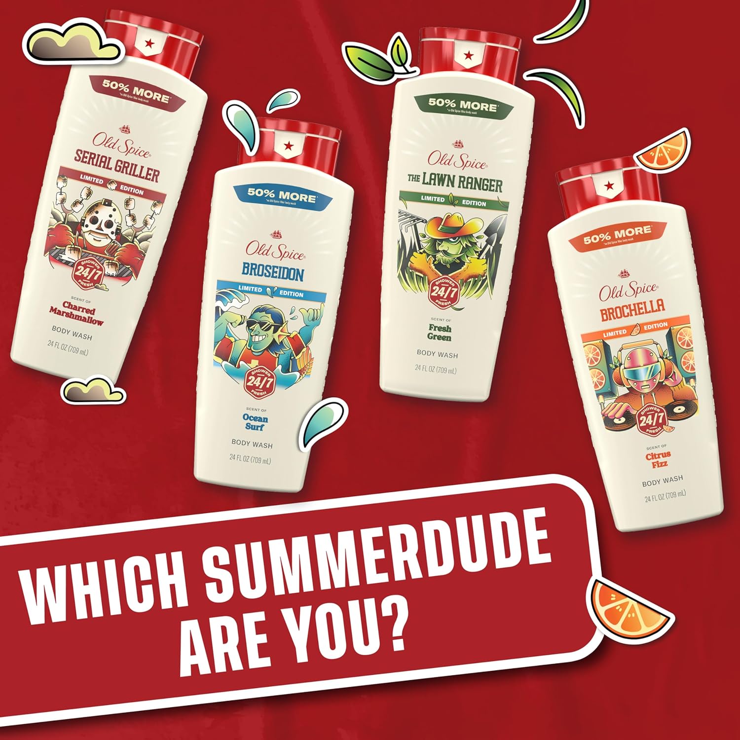 Old Spice Summerdudes Body Wash – Playful Father's Day Gift for Guys Who Grill, 24 oz Charred Marshmallow Scent