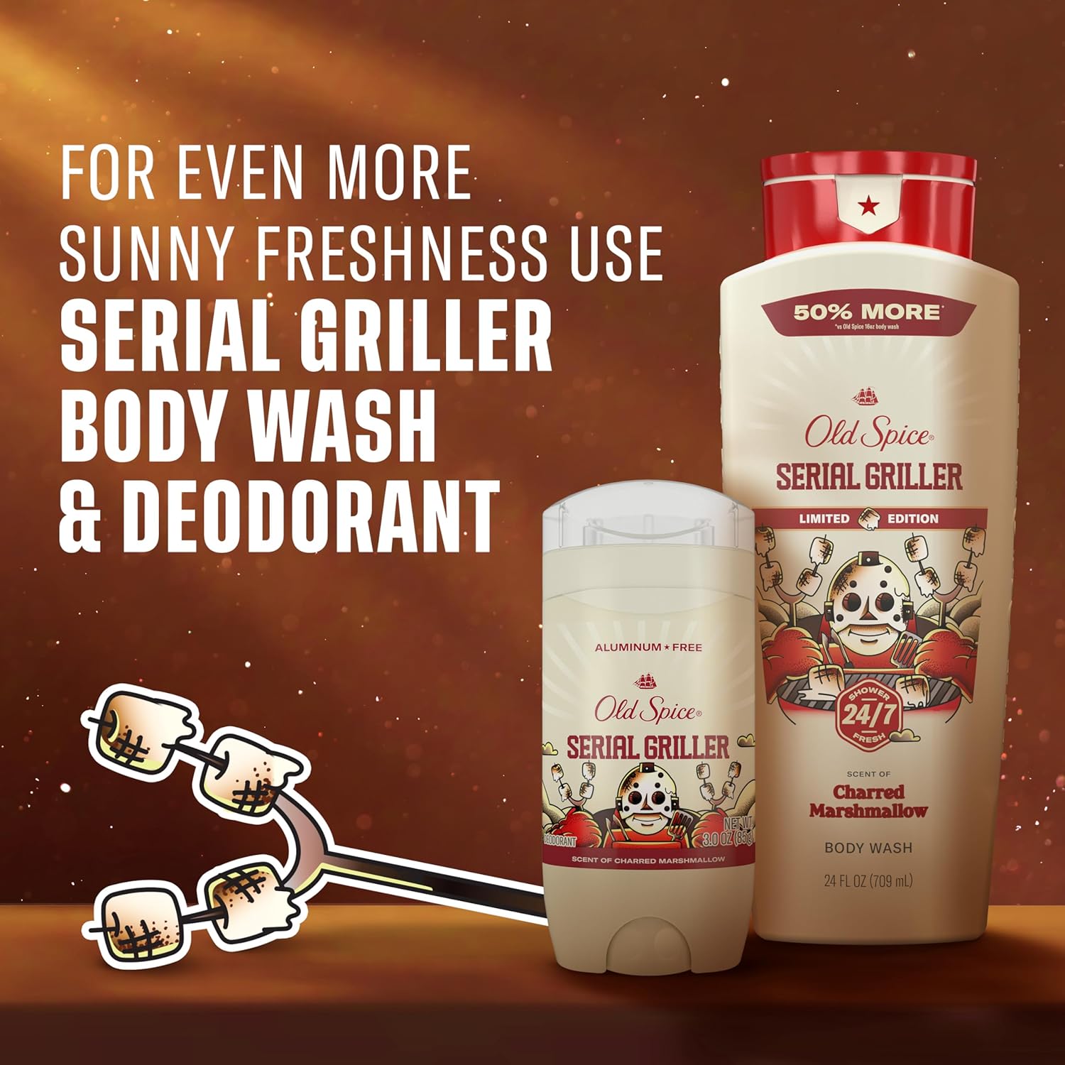 Old Spice Summerdudes Body Wash – Playful Father's Day Gift for Guys Who Grill, 24 oz Charred Marshmallow Scent