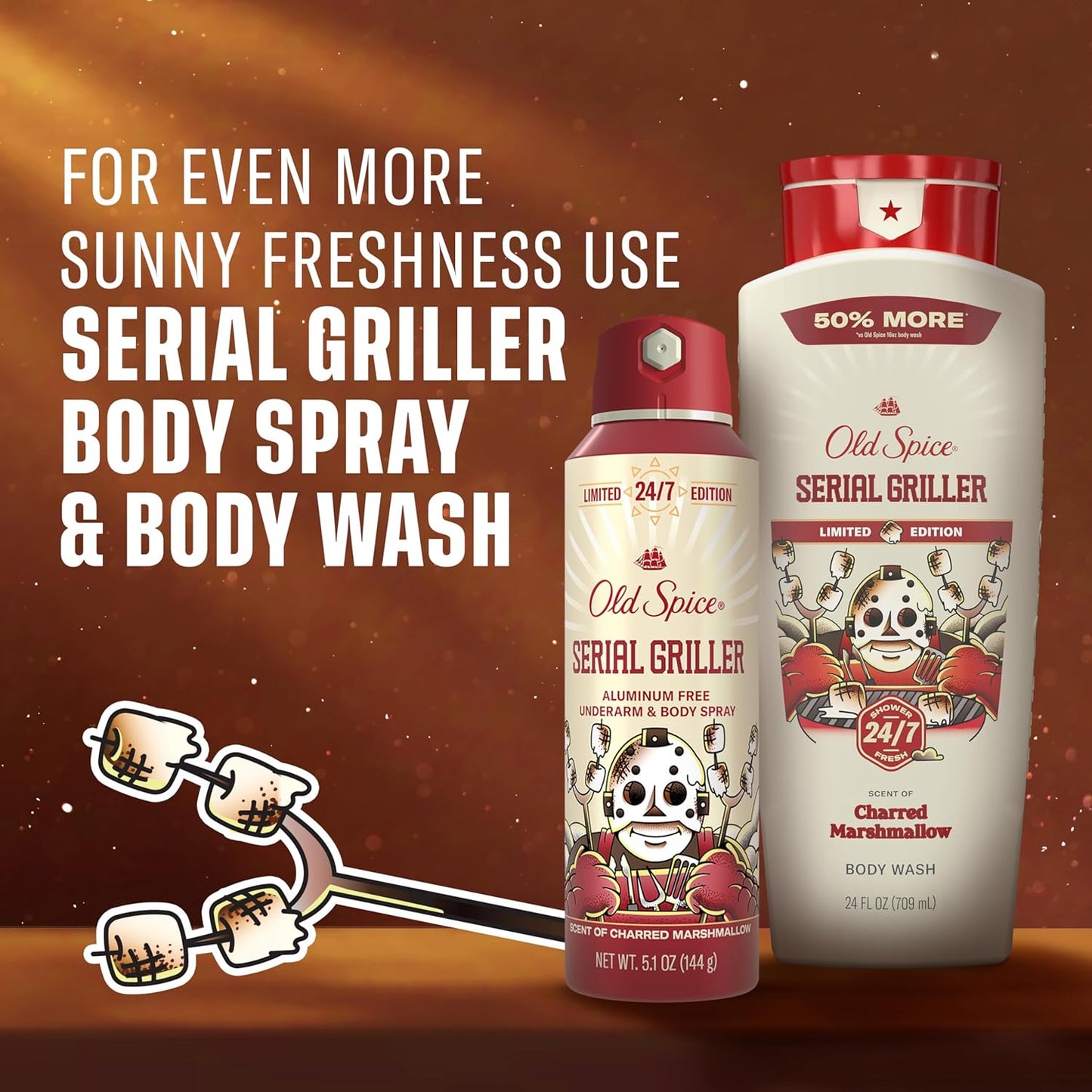 Old Spice Summerdudes Charred Marshmallow Body Spray – Stocking Stuffer and Holiday Gift Idea for Him, 24/7 Odor Control, 5.1 oz