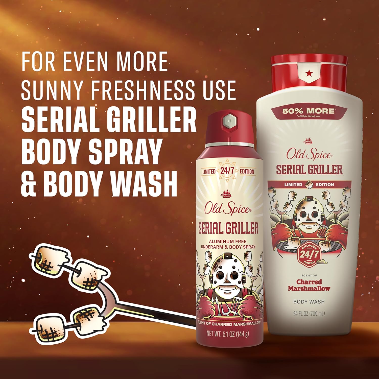 Old Spice Summerdudes Charred Marshmallow Body Spray – Stocking Stuffer and Holiday Gift Idea for Him, 24/7 Odor Control, 5.1 oz