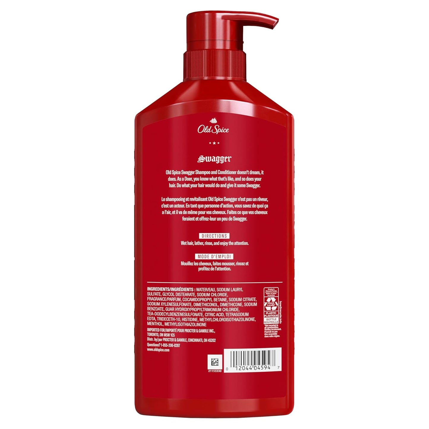 Old Spice Swagger 2-in-1 Shampoo and Conditioner – Barbershop-Quality Hair Care for the Discerning Man, Cedarwood Lime