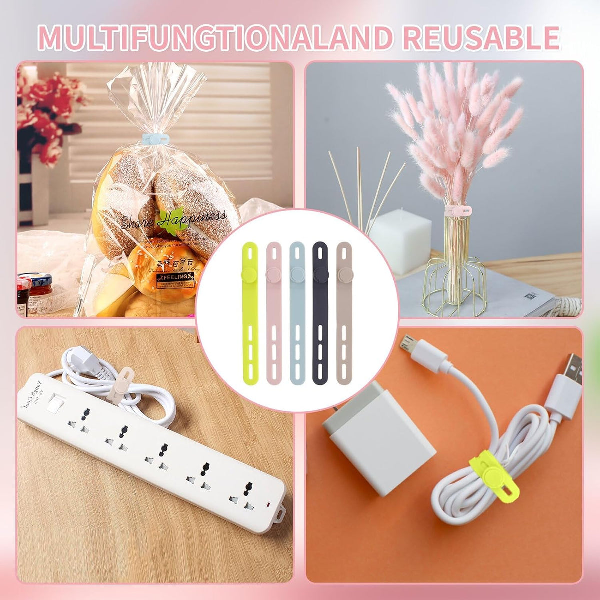 Oligei Soft Silicone Cord Ties – Intentional Living Organizer for Less-Is-More Bedroom Decor