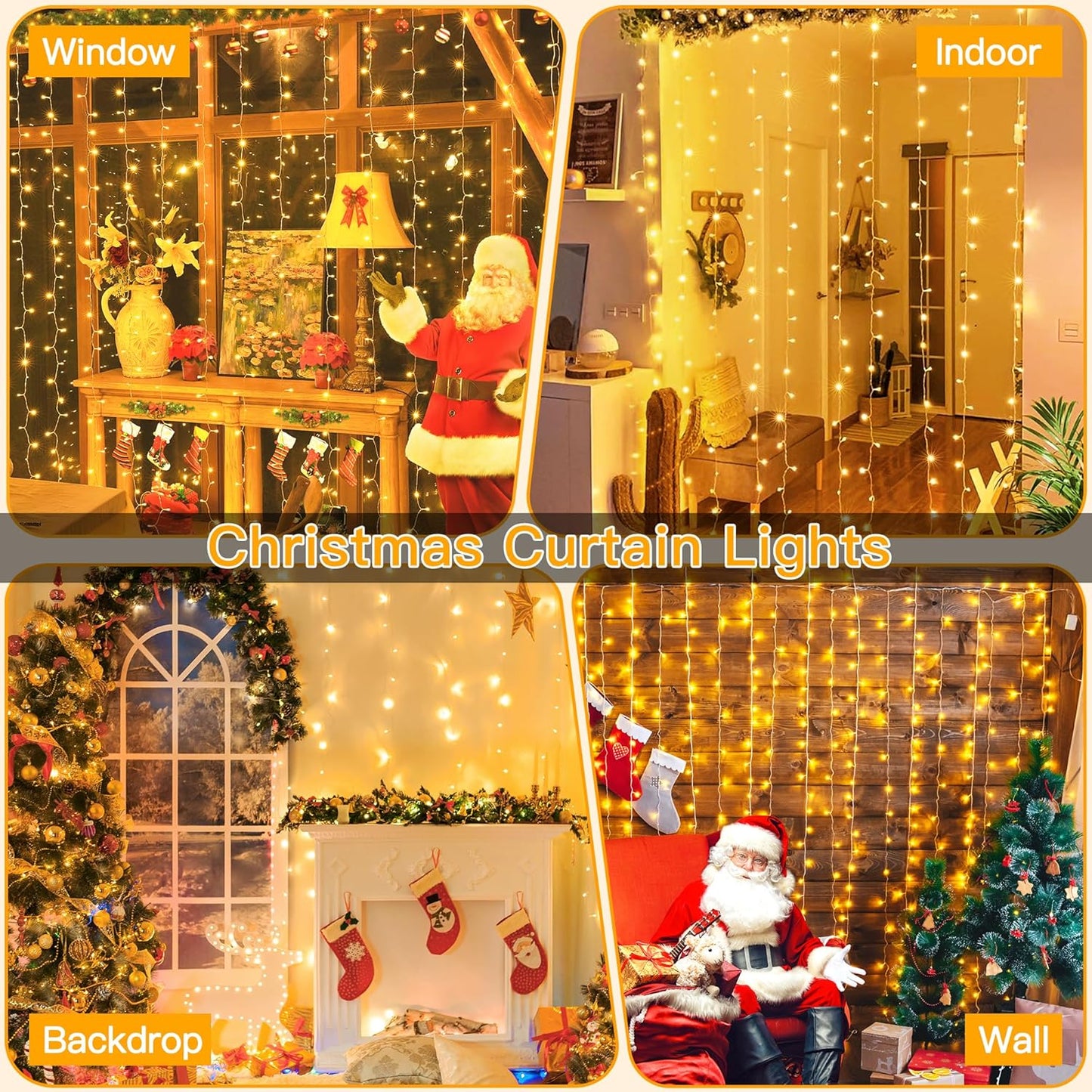 Ollny Curtain Lights 6.6x6.6ft – Minimalist Warm White LED Backdrop with Clean Lines and Single-Color Soft Glow