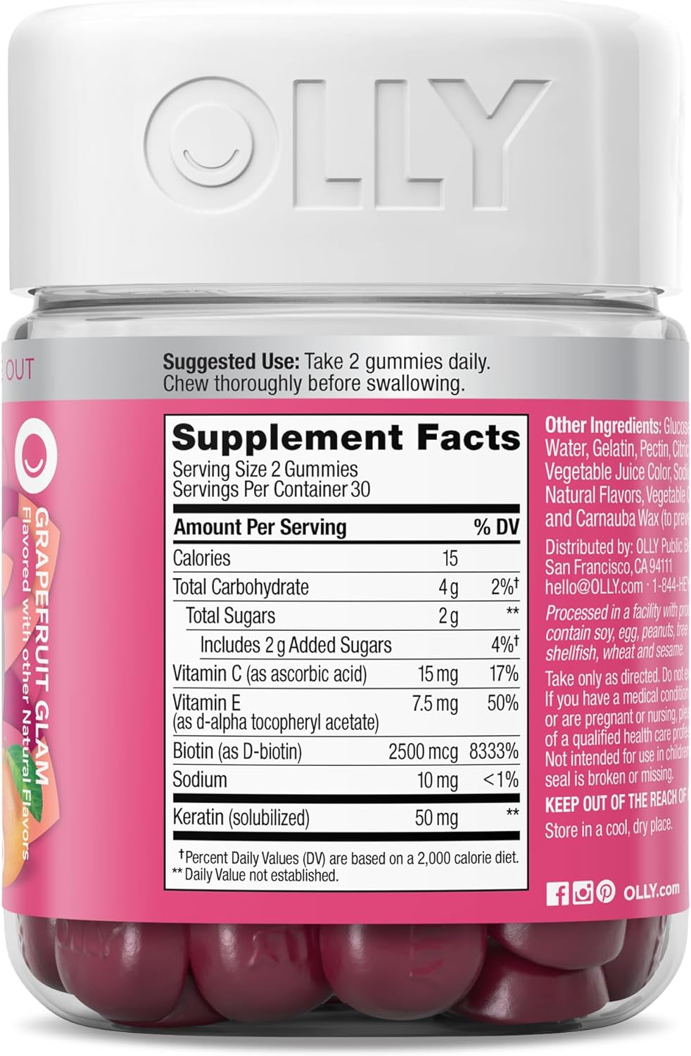 OLLY Undeniable Beauty Gummy – Premium Beauty From Within Gummies for Women, Grapefruit 30 Day Supply