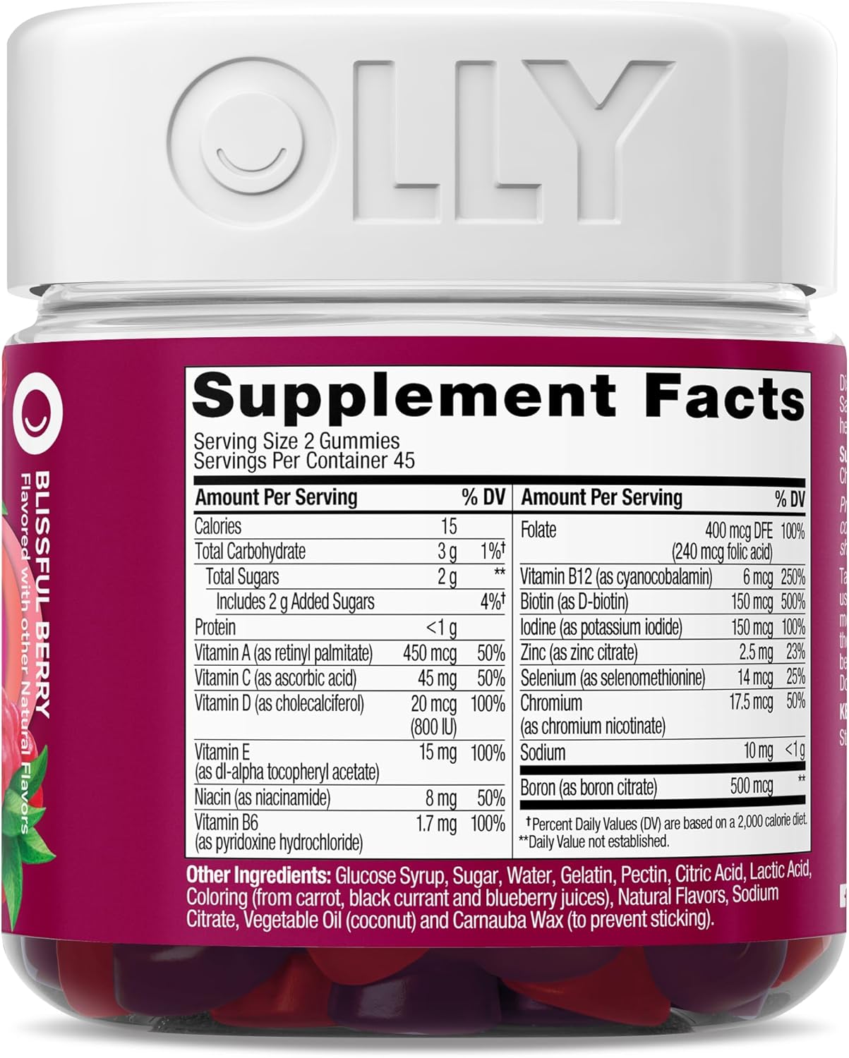 OLLY Women's Multivitamin Gummy – Thoughtful Birthday Gift for Her, Berry Flavor, 90 Count