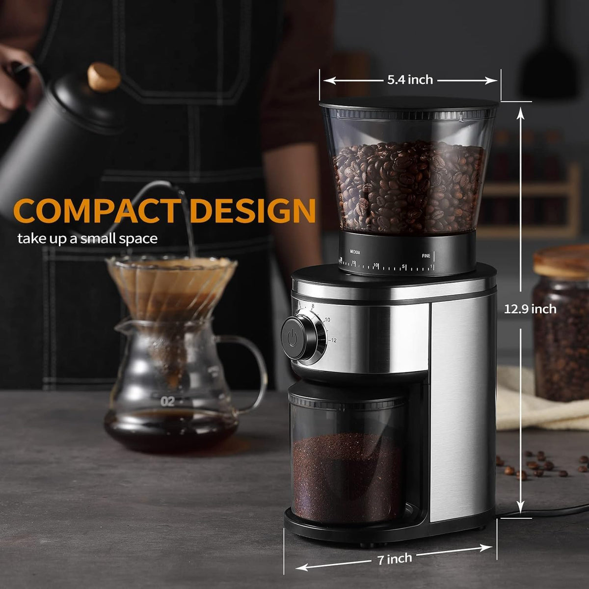 Ollygrin Burr Coffee Grinder – Office Break Room Essential for Focused Mornings, 2-12 Cup Capacity