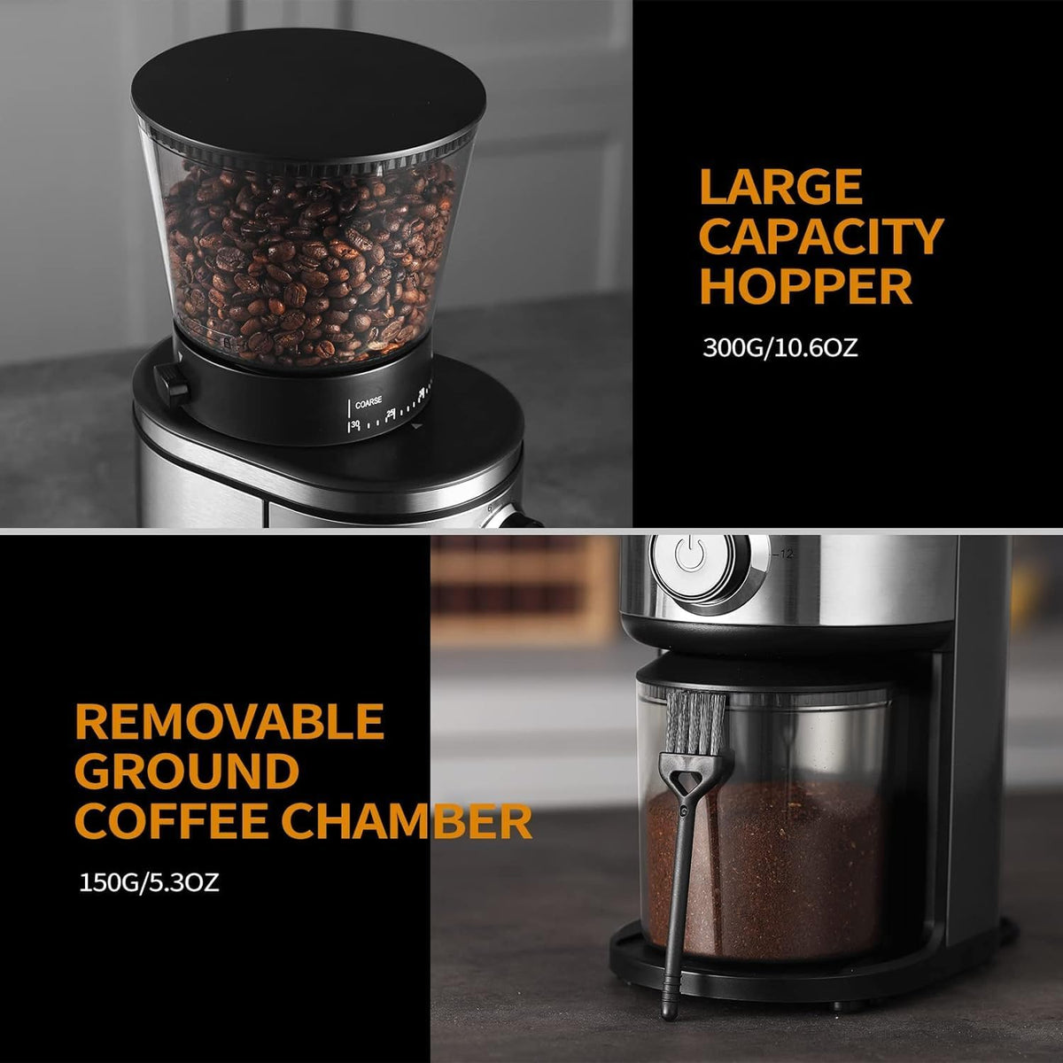 Ollygrin Burr Coffee Grinder – Office Break Room Essential for Focused Mornings, 2-12 Cup Capacity
