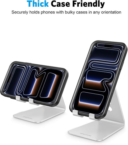 OMOTON C2 Aluminum Phone Holder for Intentional Desk Decor, Slim Profile Stand with Hidden Charging