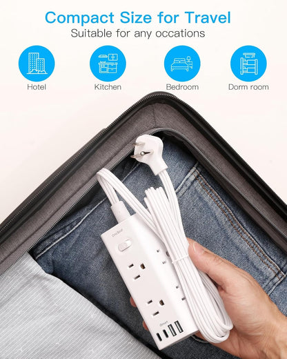 One Beat Flat Plug Power Strip – College Dorm Desk Charging Station for Laptop, Phone and Tablet