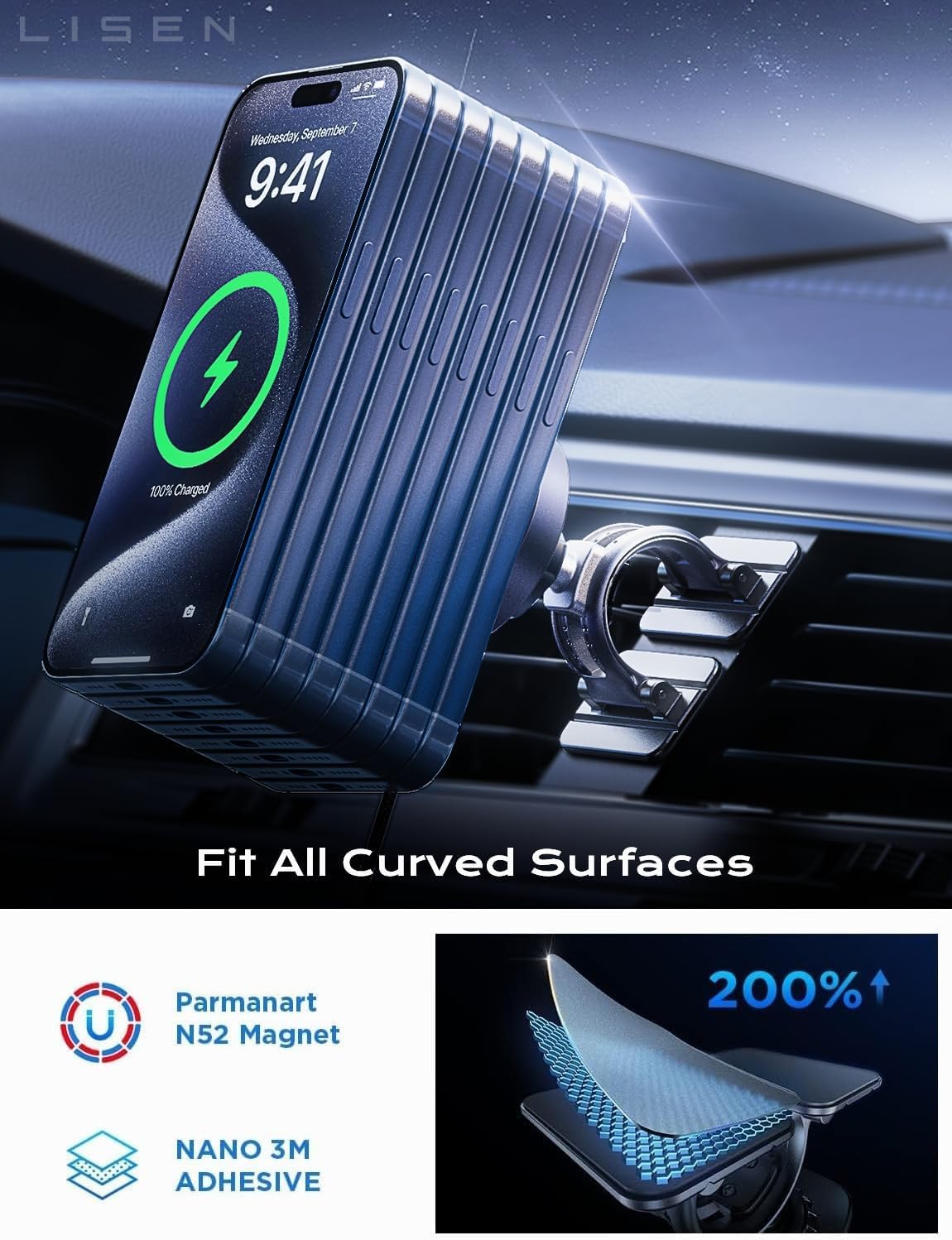 one-hand clamp-free magnetic design keeping side buttons accessible