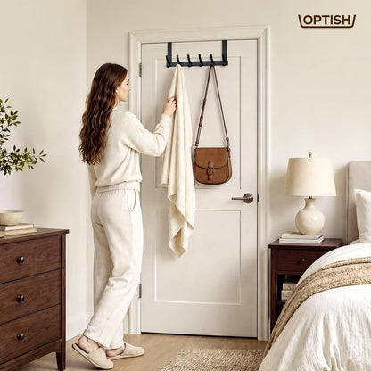 Optish Over The Door Towel Rack – Christmas Gift for Apartment Renters, No-Drill Black Storage
