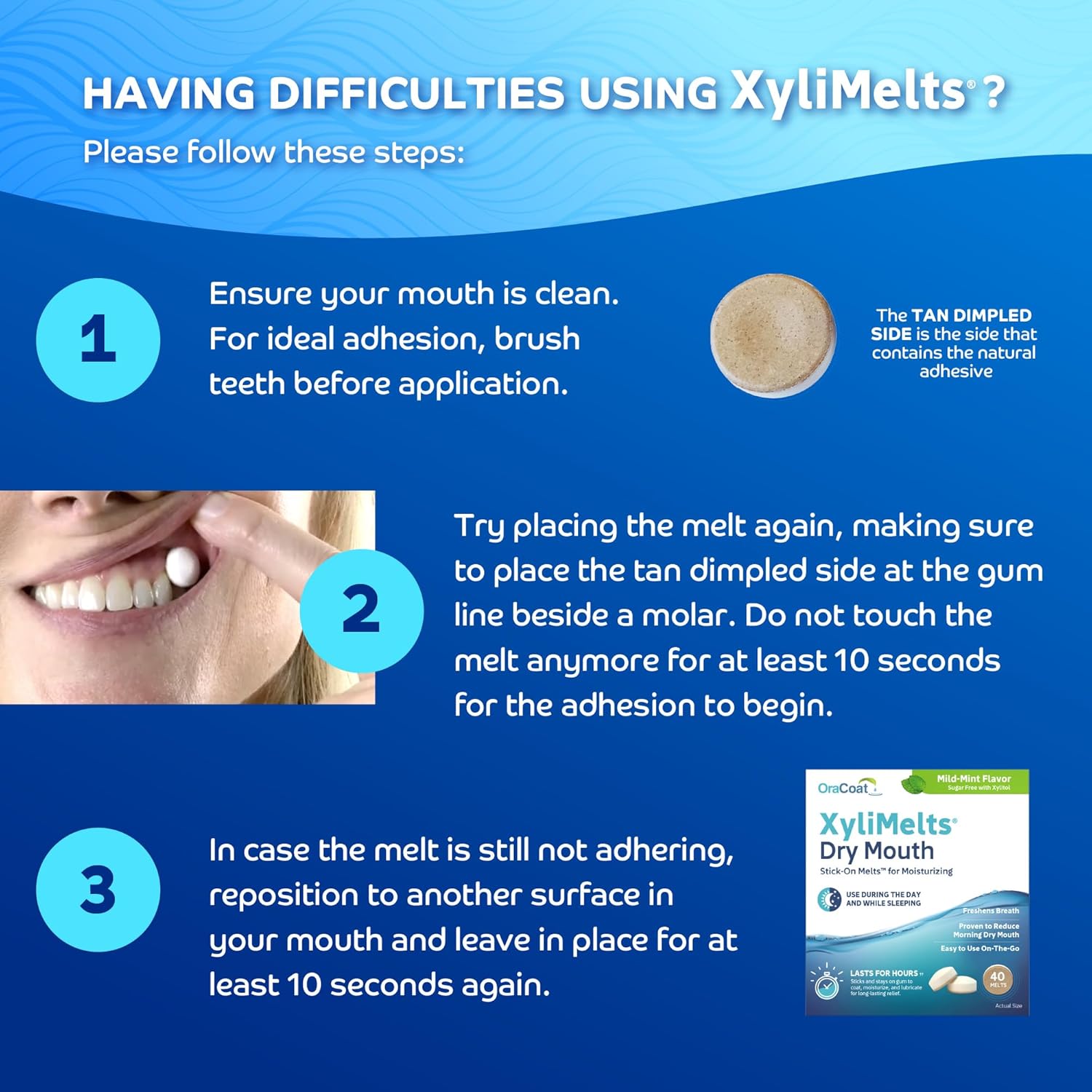 Oracoat XyliMelts – Simple Sugar-Free Dry Mouth Discs for a Clutter-Free Nightstand, 8-Hour Xylitol Relief, 40 Count, Mild Mint