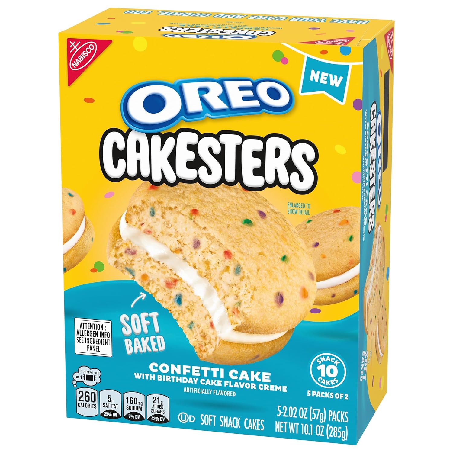 OREO Cakesters Confetti Cake Soft Snack Cakes – School Lunchbox Sweet Treat for Kids, 5 Individually Wrapped Snack Packs