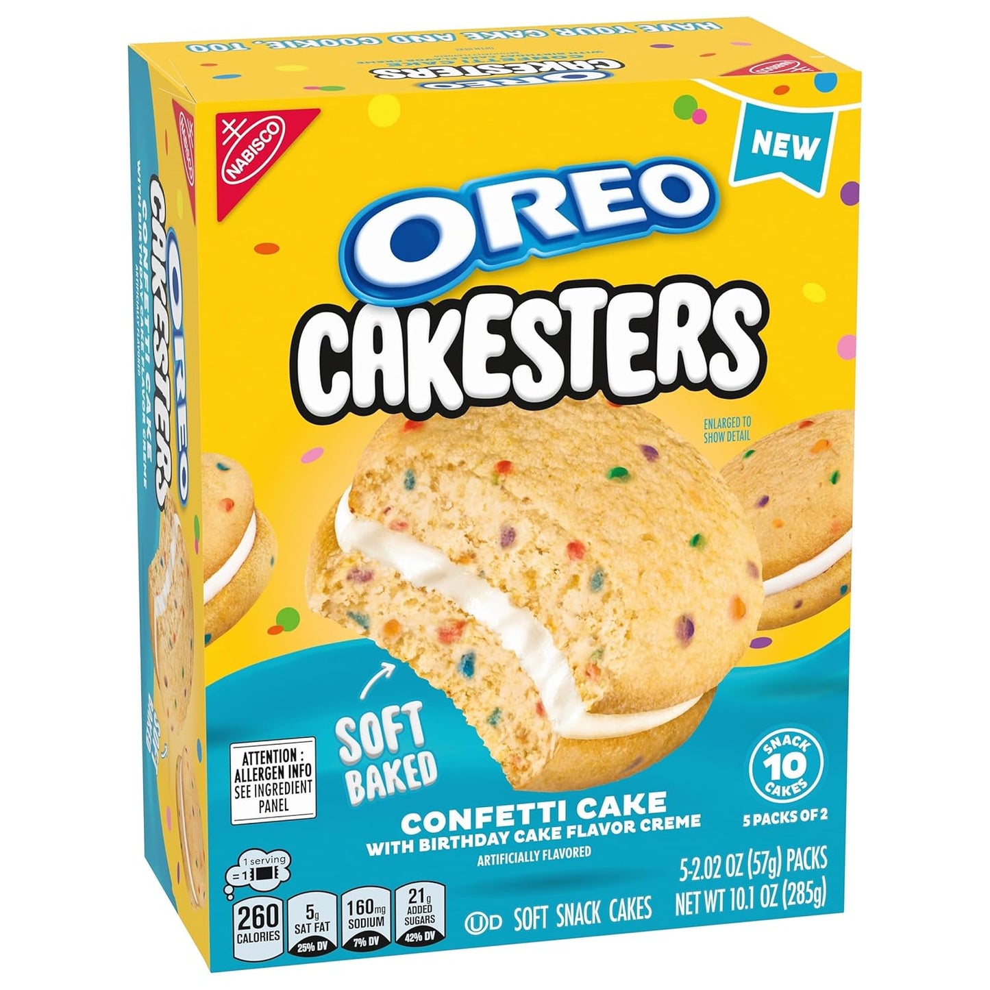 OREO Cakesters Confetti Cake Soft Snack Cakes – School Lunchbox Sweet Treat for Kids, 5 Individually Wrapped Snack Packs