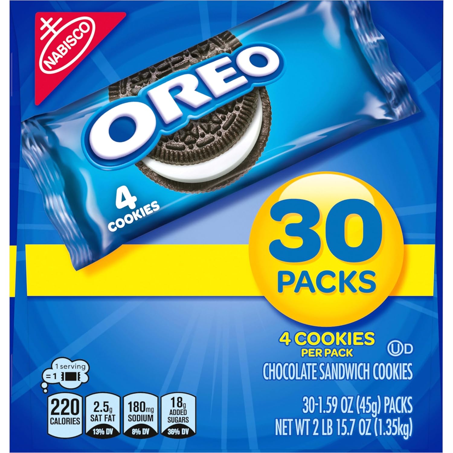 OREO Chocolate Sandwich Cookies Snack Packs – Holiday Stocking Stuffer and Care Package Treat, 30 Count