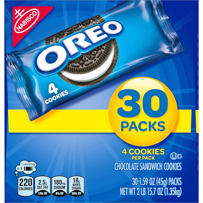 OREO Chocolate Sandwich Cookies Snack Packs – Holiday Stocking Stuffer and Care Package Treat, 30 Count