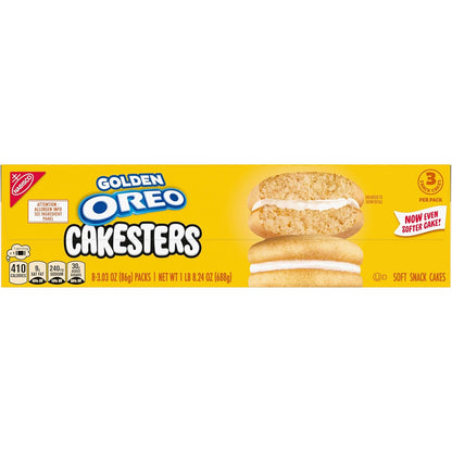 OREO Golden Cakesters – Pre-Portioned Office Desk Drawer Snack Packs for Afternoon Energy, 8-Box Bulk