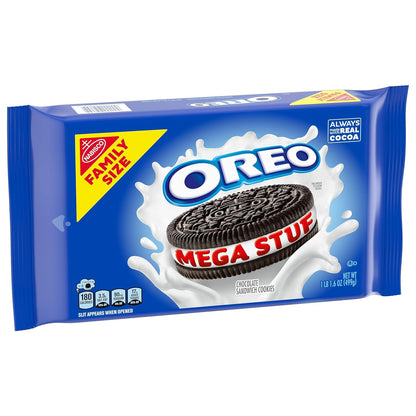 OREO Mega Stuf Cookies – Parent-Approved Pantry Treat for School-Age Kids, Resealable 17.6 oz Family Pack