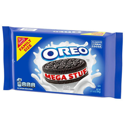 OREO Mega Stuf Cookies – Parent-Approved Pantry Treat for School-Age Kids, Resealable 17.6 oz Family Pack