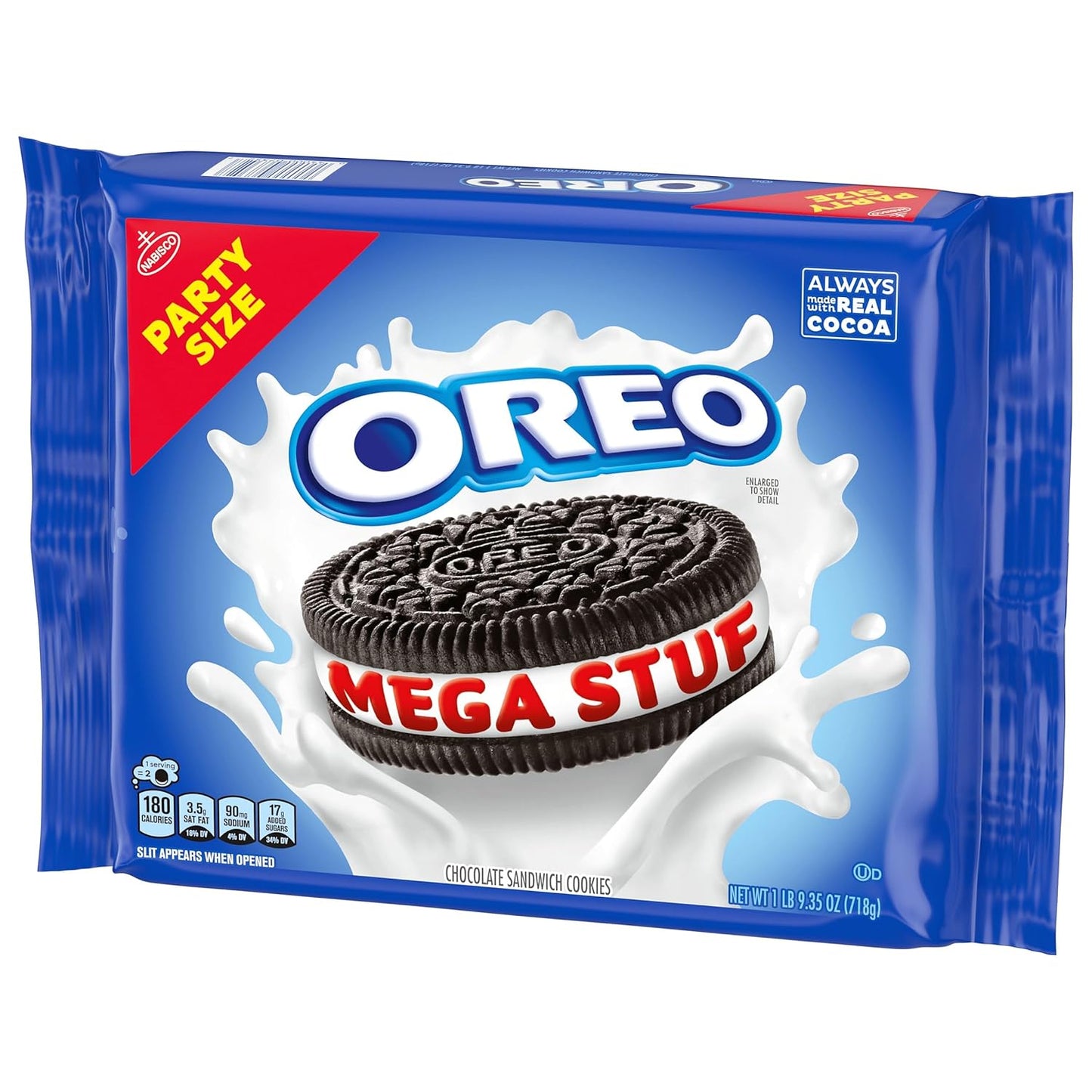OREO Mega Stuf Cookies, Party Size 25.35 oz – Kids' Birthday Party Dessert Table Pack with Resealable Tab