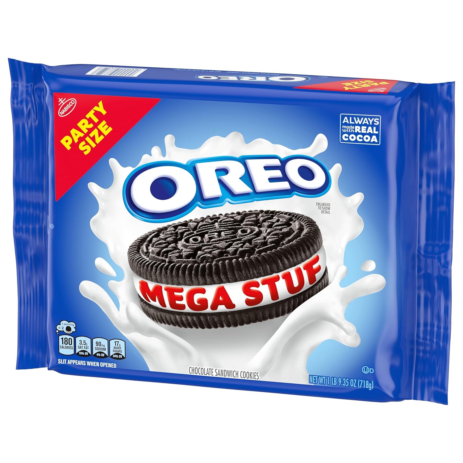 OREO Mega Stuf Cookies, Party Size 25.35 oz – Kids' Birthday Party Dessert Table Pack with Resealable Tab