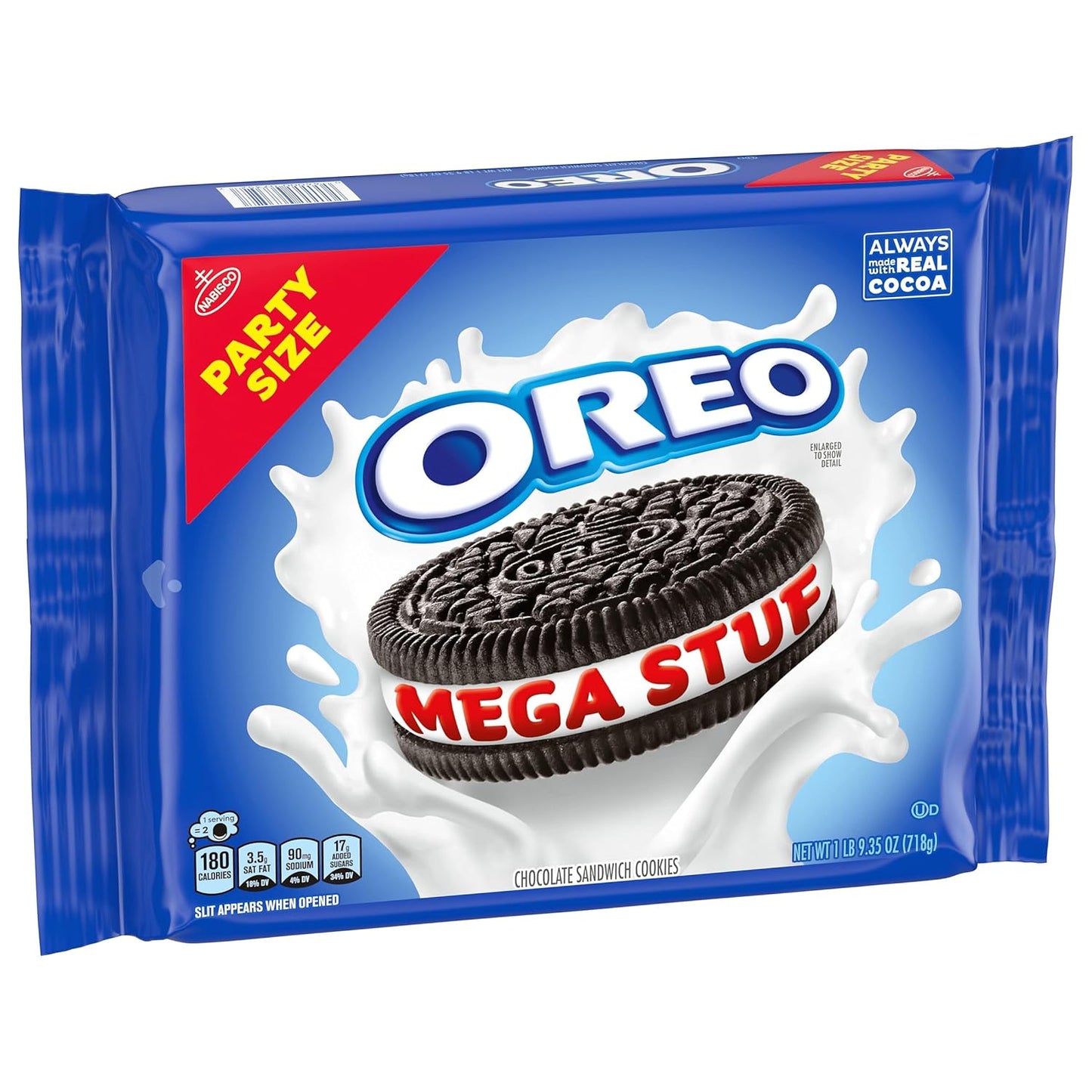 OREO Mega Stuf Cookies, Party Size 25.35 oz – Kids' Birthday Party Dessert Table Pack with Resealable Tab