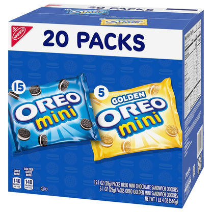 OREO Mini Mix Sandwich Cookies Variety Pack for Kids Birthday Party Favors and Treasure Box Rewards, 20 Packs