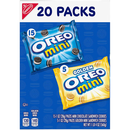 OREO Mini Mix Sandwich Cookies Variety Pack for Kids Birthday Party Favors and Treasure Box Rewards, 20 Packs