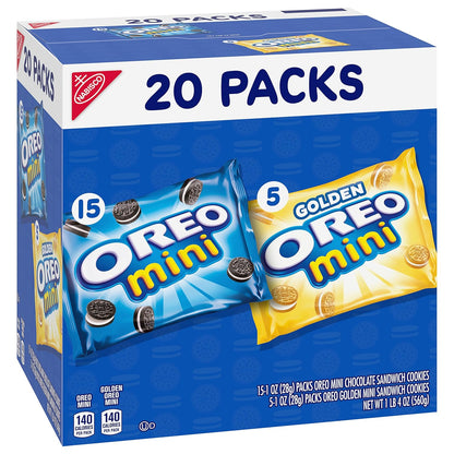 OREO Mini Mix Sandwich Cookies Variety Pack for Kids Birthday Party Favors and Treasure Box Rewards, 20 Packs
