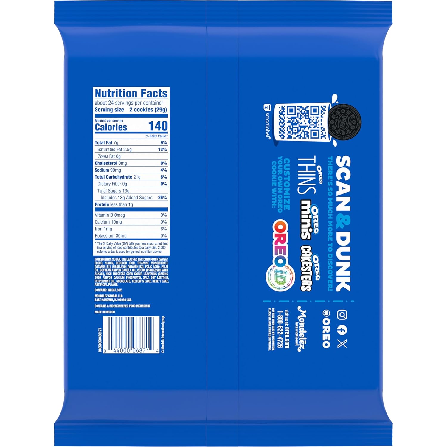 OREO Mint Creme Cookies Party Size Resealable Pouch 24.95 oz – Family Snack Pack for School Lunches and Playdates