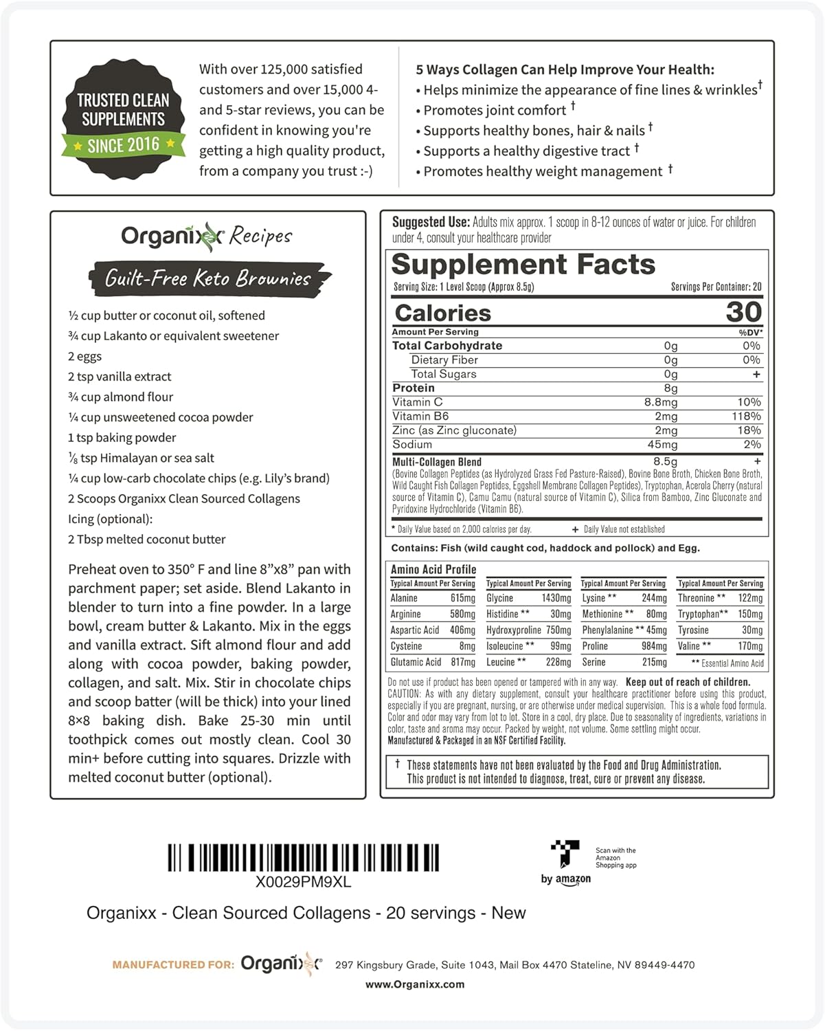 Organixx Clean Sourced Collagen Peptides – Focus Fuel for Home Office Routine, 8g Unflavored Protein in Coffee Without Slowdown