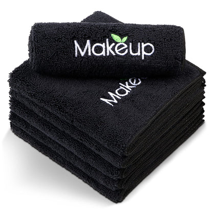 Orighty Microfiber Makeup Remover Cloths - Super Soft, Quick Dry Face Towels for Cleansing, 13 x 13 Inch, 6 Count, Black