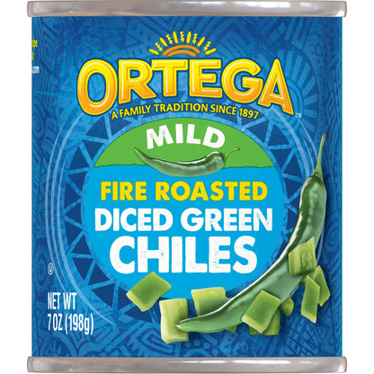 Ortega Diced Green Chiles, Mild, 7 oz — Shelf-Stable Staple for Camping and Tailgating Cooks