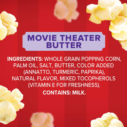 Orville Redenbacher's Movie Theater Butter Popcorn – Portable Microwave Snack for Camping Trips and Patio Movie Nights, 6-Pack