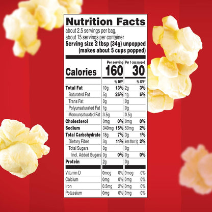 Orville Redenbacher's Movie Theater Butter Popcorn – Portable Microwave Snack for Camping Trips and Patio Movie Nights, 6-Pack