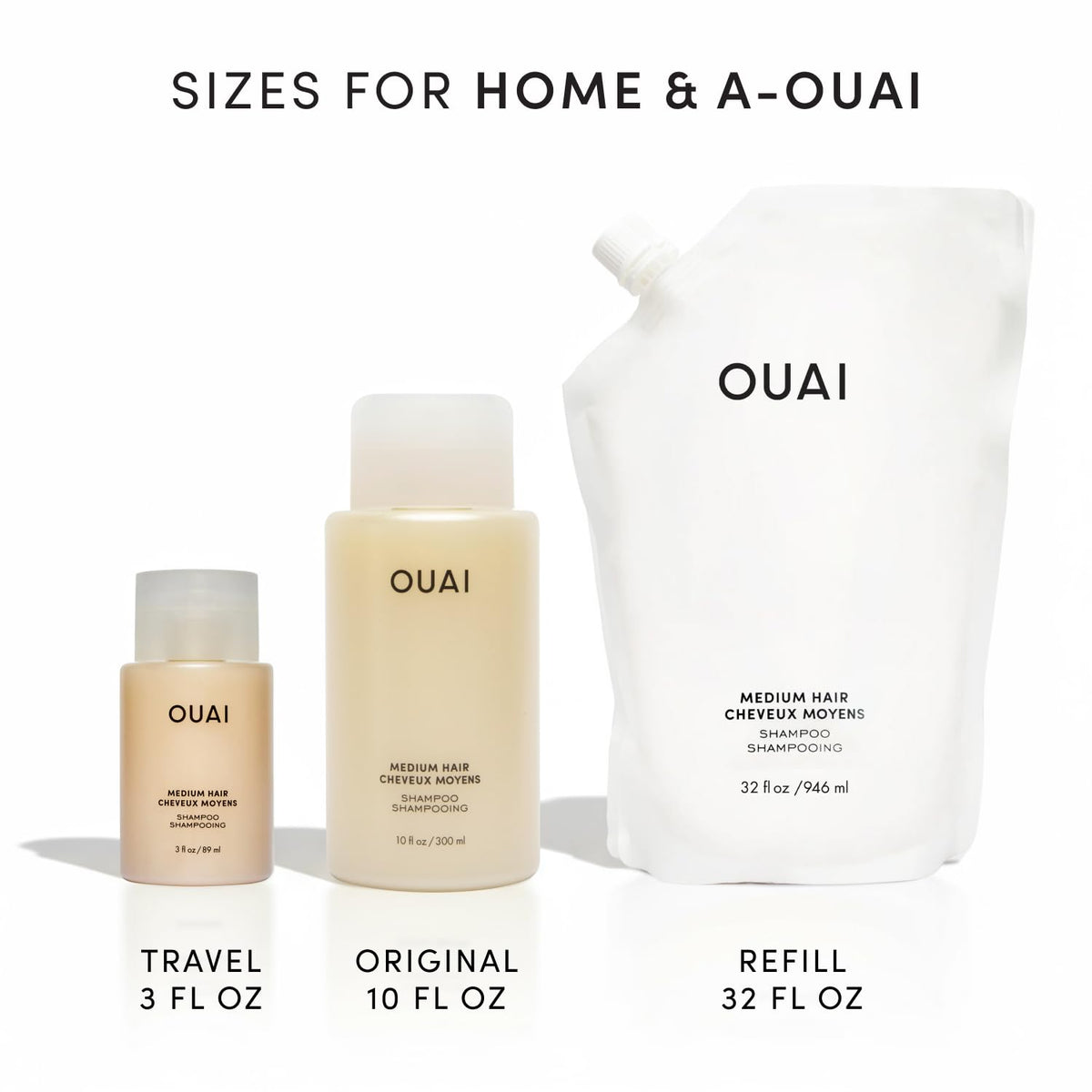 OUAI Medium Hair Shampoo - Neutral Scented Refillable Shampoo for the Uncluttered Vanity