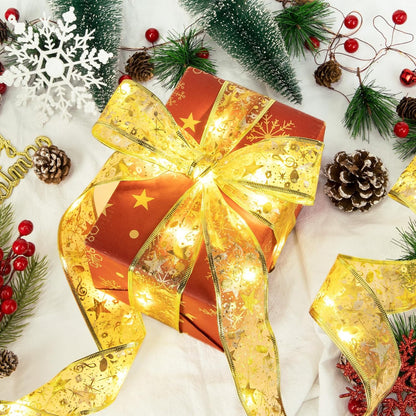 Ouddy Life 32ft Ribbon Lights – Minimalist Christmas Tree Wrap in Neutral Gold and Silver for Uncluttered Holiday Styling
