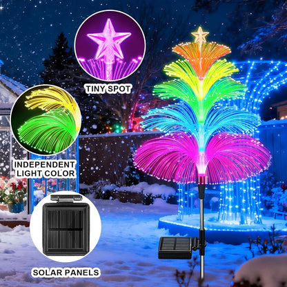 Outdoor Solar Powered Christmas Trees – 5 Layer Color Changing Fiber Optic Yard Lights for Garden Walkway and Camping