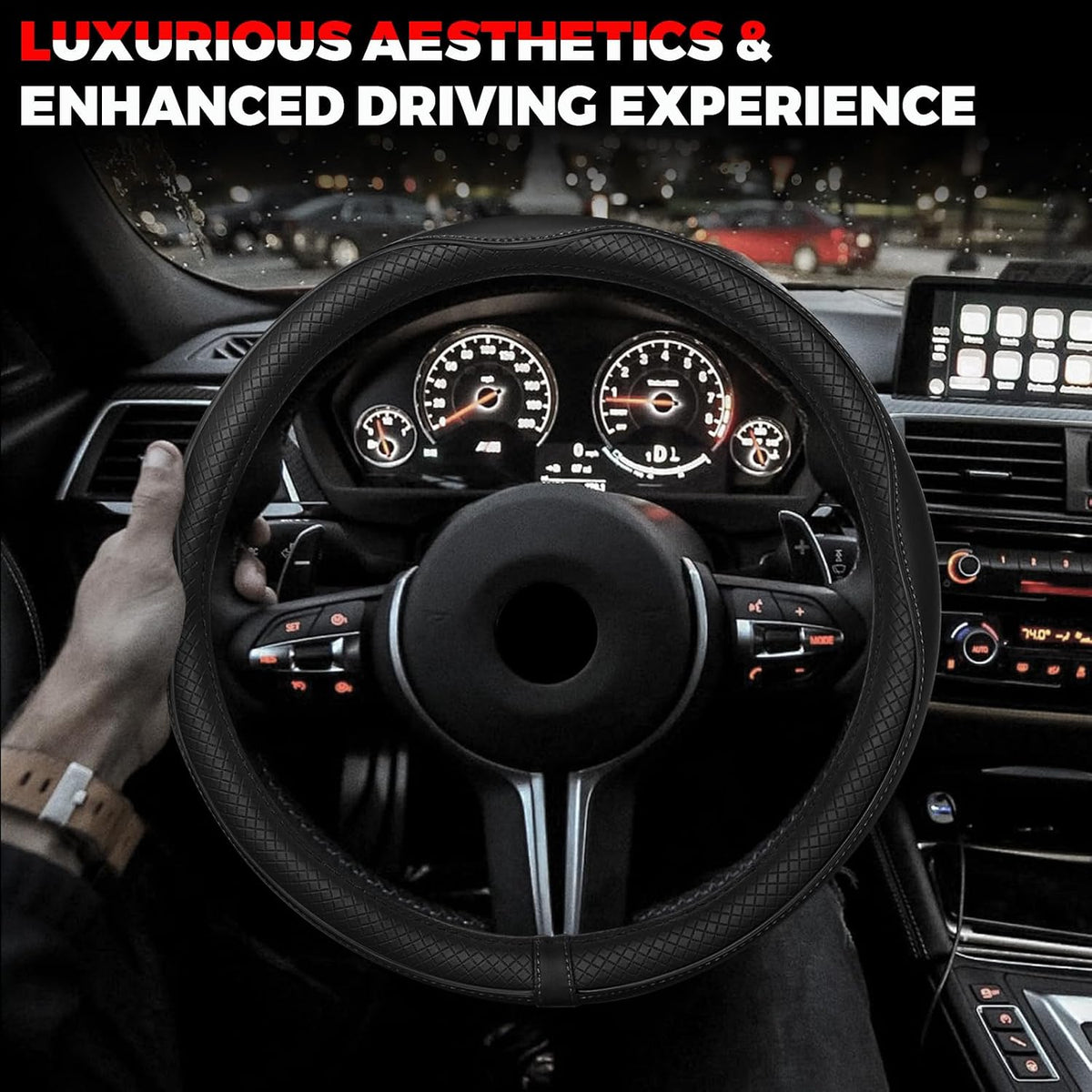 Ouzorp Microfiber Leather Steering Wheel Cover – Clean, Understated Car Interior Refresh