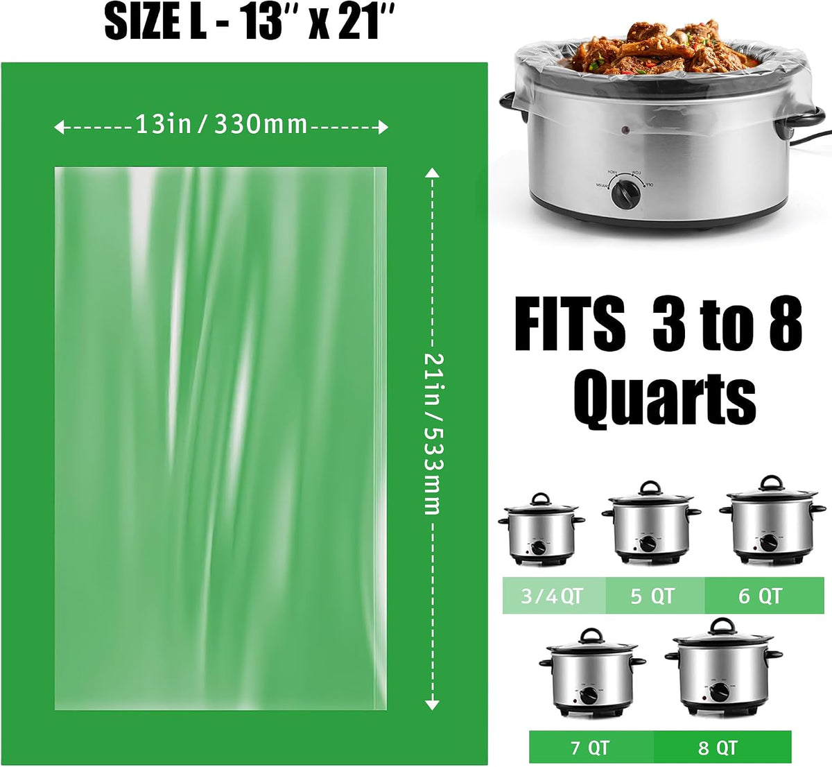 oval 13" x 21" dimensions compatible with 3-8 quart slow cookers