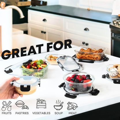 oven, microwave, freezer, and dishwasher safe (glass body)