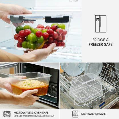 oven, microwave, fridge, freezer, and dishwasher safe