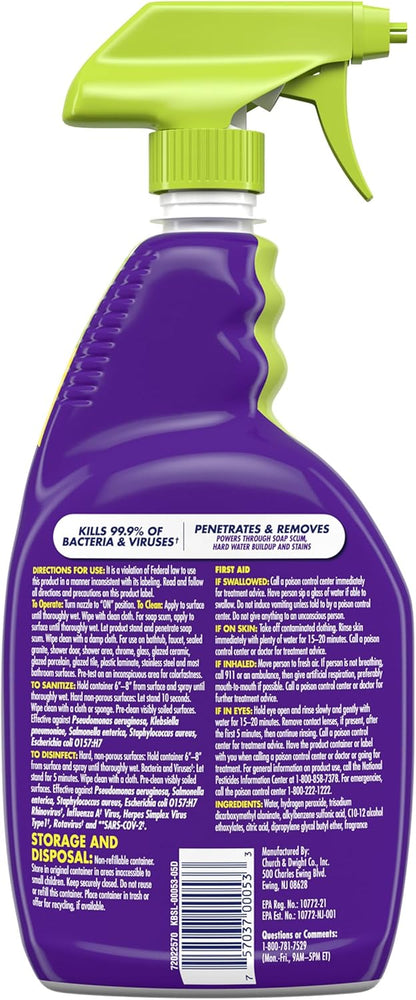 OxiClean Bathroom Cleaner, Shower, Tub & Tile — One-Spray Disinfect and Clean for Busy Professionals, 32 oz